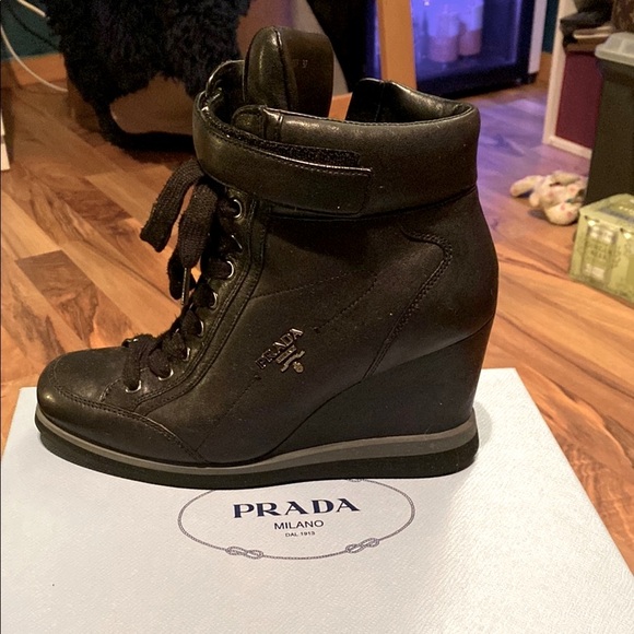 Prada Black Wedge Shoes with Hidden Heel - Picture 1 of 16